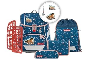 Step by Step Schulranzen-Set 2IN1 Plus „Wild Horse Ronja“ 6-teilig, ergonomischer Tornister, höhenverstellbar mit Hüftgurt, für die Grundschule, ab der 1. Klasse, 19L, blau