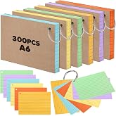 EOPUOZS Flashcards A6 Ruled, Multi-Coloured Study Cards with Binder Ring, Premium Quality Cards for School Supplies Office Ho