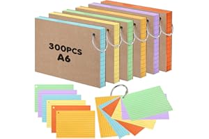 EOPUOZS Flashcards A6 Rayadas, Multicolor Tarjetas de Estudio con Anillo de Carpeta, Fichas de Primera Calidad para Material Escolar Oficina Hogar