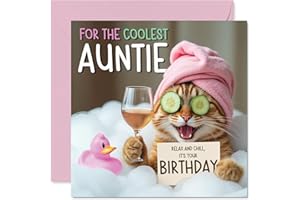 STUFF4 Funny Auntie Birthday Card - Relaxing Bath Cat - Cheeky Happy Birthday Card for Auntie from Nephew Niece, 145mm Joke Humour Bday Greeting Cards
