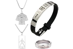 MOAZIFI C R7 Premium Vierteilige Spielerkollektion mit verstellbarem Armband, Trikot Anhänger Halskette und Spieler Ring, langlebiges Fußballfan Geschenkset für Jungen und Mädchen