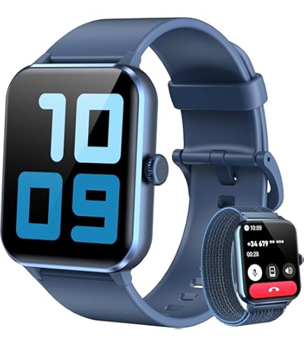 Blackview Smartwatch voor dames en heren, 4,6 cm (1,85 inch), met bluetooth- oproepen, oxymeter (SpO2), hartslagmeter, slaapmonitor, stappenteller, 100 sportmodi, activiteitsarmband voor Android en