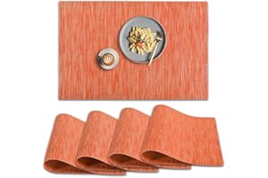 homEdge PVC Placemats, 4 Pieces Non-Slip Heat Resistant Placemats Washable Vinyl Placemats, Orange