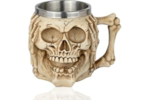 HARNYLOOM Acero Inoxidable Taza del Kráneo 3D Jarra de Cerveza café de cerámica con forma de calavera antigua accesorios para el hogar regalos para novia Halloween Bar Decoración de Calavera (B)