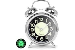 AYRELY® Réveil Matin Vintage à Double Cloche – Réveil Gros Dormeur, 4 Pouces, Sonnerie Puissante, Silencieux sans Tic-Tac avec Lumière et Cadran Lumineux, Idéal pour Table de Nuit et Chambre (Argent)
