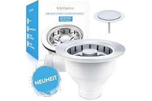 Bächlein Pop-Up Ablaufgarnitur für die Spüle [Ø 114mm mit Überlauf] - Küchenspüle, Spülenablauf Edelstahl poliert, Siebkorbventil Körbchenventil