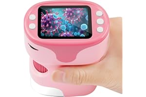 AXFEE Mikroskop dla dzieci, 1000 x przenośny mikroskop kieszonkowy z LED, mini mikroskop z wyświetlaczem LCD 2,0", 4 K, 6 folii, karta pamięci 32 GB i statyw, dla dzieci i dorosłych (różowy)