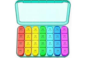 ZOKSI Pillendose 7 Tage 4 Fächer, Tablettenbox 7 Tage Morgens Mittags Abends, Medikamentenbox 7 Tage 4 Fächer, Große Tragbar Medikamentenbox zur Aufbewahrung von Tablets (Abnehmbar/Cyan Gehäuse)