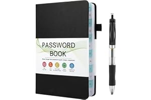 MOOSONO Password Book Alphabetical with Tabs, Small Address Books with Pen, Telephone Book Hardback, Alphabetical Notebook with Elastic Band, Phone Book Presents for Men Dad(13cm x 19.5cm, Black)