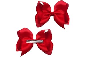 YHT 2PCS Girls Hair Clips for Baby,Kids,Grosgrain Ribbon Bows Hair Accessories for Toddler,Teens,3 inch Red Ponytail Holder Bow in Pairs for Children,Women