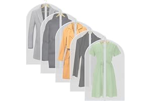Ulife Mall 5 Pcs Garment Bags, Clothes Covers Bags with Zip, Suit Bags Translucent Dress Cover DustProof MothProof, Reusable Storage Bag for Men Women - 24" x 47"