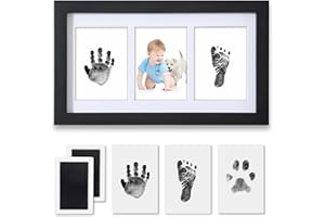 PewinGo Cornice con Impronta Bimbo, Set Impronte Bimbi con un Touchpad 100% Safe Inclusi 2 Tamponi D'inchiostro e 6 Schede di Stampa- un Ricordo per il Bambino-Nero