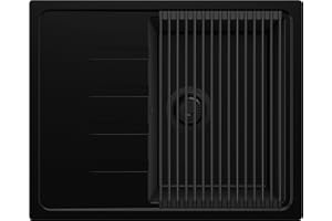 PRIMAGRAN Lavello da Cucina Tutto Nero 62x50cm, Lavandino in Granito a 1 vasca + Set di accessori, Lavabo Incasso al mobile 40cm - Milano S078