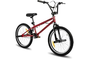HH HILAND HILAND Bicicleta BMX Freestyle de 20 pulgadas con 4 pegs para ruedas y sistema de dirección de rotor de 360°, para niños, niñas y adolescentes a partir de 7 años, color negro, verde, rojo y blanco