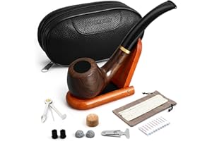 joyoldelf Set de Pipes à Tabac en Ébène, Four Approfondi Contre Le Vent, avec 7 Accessories de Tabac, 3-en-1 Racloir en Acier Inoxydable, Cure-Pipes, 9mm Filtre à Charbon Actif