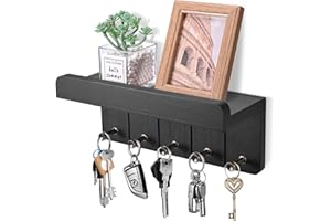 Kldgris Porte-Clés Mural en Bois, Porte Clef Mural, Porte Courrier Mural, avec 5 Crochets à Clé, pour Salon, Salle de Bain, Cuisine, Les Entrées, Couloirs (Noir)