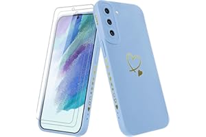 Vauki Hülle für Samsung Galaxy S21 FE 5G mit 2 Stück Schutzfolie Handyhülle Mädchen mit Herz Motiv Muster Weiches Dünne Silikon TPU Stoßfest Kratzfeste Case Kompatibel mit Samsung S21 FE 5G, Blau