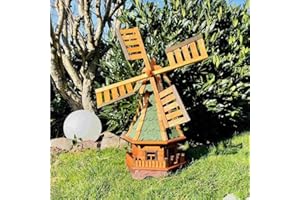 DARLUX dekorative Garten-Windmühle aus Holz kugelgelagert Braun Größen (Grün XL)