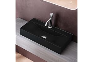 doporro Waschbecken Aufsatzwaschbecken Hängewaschbecken 60cm aus Keramik in matt schwarz inkl. Nano-Versiegelung/Abperl-Effekt