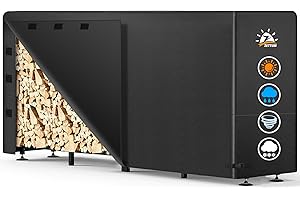 Zettum Kaminholzregal Abdeckung, Abdeckung für Holzregale Heavy Duty&Wasserdicht 600D PU Beschichtung Abdeckung für Brennholzregal Abdeckplane aussen (243 L x 61 W x 124 H cm)