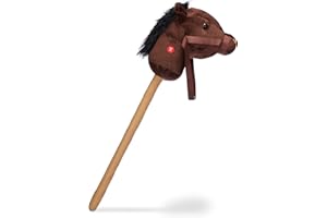 Relaxdays Hobby Horse with Neighing & Galloping Sounds for Children, Ride-On Horse Toy for Toddlers, 67 cm, Brown