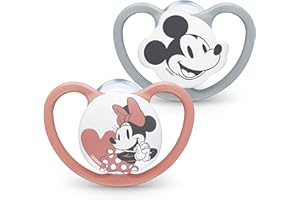 NUK Kosmiczny smoczek | 18-36 miesięcy | Smoczki z bardzo dużymi otworami wentylacyjnymi, silikon bez BPA, Myszka Disneya Miki i Minnie, szary i różowy, 2 sztuki