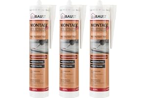 DU BAUST Dubaust AMK24 Lot de 3 adhésifs universels de montage pour bois, polystyrène, pierre, moulures décoratives, colles acryliques, 511 g, cartouche blanche