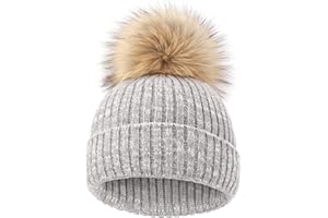 DRESHOW Gorro Bebe Invierno Gorro Lana Niño Sombreros Unisex de Punto Suave para Niños y Niñas con Pompón Bonito Gorros Cálidos para Niños de 3 meses - 8 años