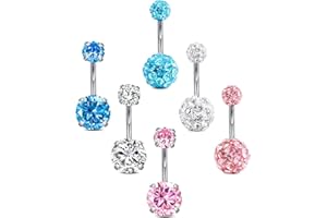 AceFun Belly Bar 14G Belly Button Rings Surgical Steel Colorful Ball Shiny CZ Navel Belly Piercing Jewelry for Women Girls