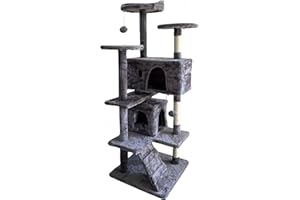Requena Cat Tree - 138cm Cat Tree with Scratching Posts & Ladder for Playful Cats- Multi-Level Cat Climber Tower Offers Stability, Comfort & Fun- Perfect Cat Tower for Indoor Adventures- Dune Ash Grey