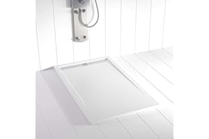 Plato de ducha Resina Shower Online FLOW - 70x120 - Textura Pizarra - Antideslizante - Blanco RAL 9003 - Incluye Rejilla Inox y Sifón - Todas las medidas disponibles