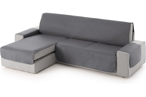 TEXTIL-HOME Housse de Canapé d’Angle Gauche avec Accoudoirs Adele 200 cm – Housse Protège-Canapé Réversible Matelassé Grey, Anti-Taches, Lavable, Idéal Animaux,