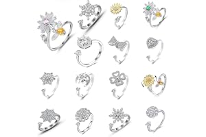 5 st Fidget anti-stress spinner ringar - justerbara öppna ringar, zirkonium blomma snö måne stil ångestlindring roterande rin