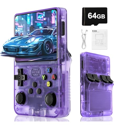 Console Rétro Portable Keyboy R36S Violet Translucide 128 Go – +21 000 Jeux Classiques & Écran IPS 3.5"