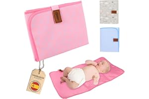 Bebesar® Cambiador bebe portatil impermeable - Cambiador bebe plegable acolchado - Cambiador de viaje (Estrellas Rosa)