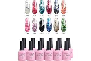 AIMEILI Vernis Gel Semi Permanent 10ML 12 Couleurs Pailleté Rouge Bleu Vert Argent Or Orange Rose Violet Noir, Lot Vernis à Ongles Gel UV LED Gel Polish Soak Off Manucure - Kit 7