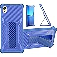 Aroepurt Case Compatible for Sony Xperia X Phone Case Cover [with Tempered Glass Screen Protector] Hybrid Case [Folding Support Magnetic] [Frosted anti-fingerprint] Blue
