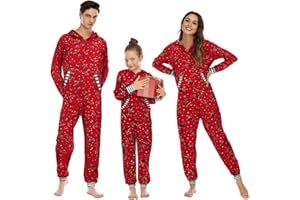 Heflashor Familien Weihnachten Schlafanzug lang Weihnachtspyjama Familie Outfit Einteiler Jumpsuit mit Elch Hut Mode Hausanzug Freizeitanzug