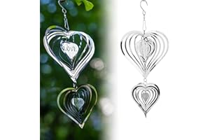 VILBOCR Stainless Steel Wind Spinner,3D Silver Indoor Outdoor Garden Decoration Crafts Ornaments,Metal Wind Chimes for Outside Decor,Decorations to scare away yard birds (1 big and 1 small-Heart)