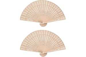 LUVDECO 2 Pcs Wooden Folding Fans Vintage Wooden Handheld Folding Fans Hollow Chinese Fans Wooden Wedding Fan Ornament for Male/Female Performance Summer Party Photography Decoration Home Birthday Gift