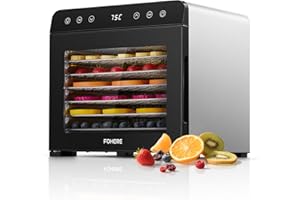 ‎FOHERE FOHERE Dörrautomat Edelstahl mit 8 Edelstahlgitter, 650 Watt Dörrgerät Temperaturregler von 35-75℃, Timerfunktion von 48h Dörrzeit, Dehydrator für Obst Fleisch FrüchteTrockner Gemüse Kräuter