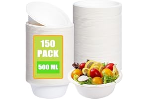 LOPYXBR 150 ciotole usa e getta da 500 ml/17 oz piatti fondi monouso in cartone bianco ciotole di cartone compostabili per feste, casa, picnic