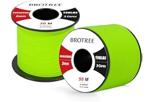Brotree 2mm Paracord 3 Hebras 50M 100% Nylon Cuerda de Paracaídas para Al Aire Libre, Artesanía, Bricolaje - 90kg Carga de Rotura (Neón Verde)