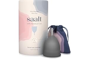 Saalt Soft Menstrual Cup - Super Soft and Flexible - Best Sensitive Cup - Wear for 12 Hours - Made in USA (Grey, Regular)