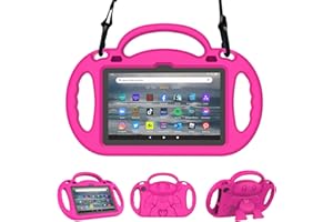 Fire 7 Tablet Case Kids (12th Generation, 2022 Release), Sonlaryin Lightweight Shockproof Kid-Proof Case with Shoulder Strap, Handle and Kickstand for Fire 7 Kids Tablet, Not Fit Samsung TCL 7 - Pink