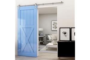 WOLFBIRD 10FT/304cm Sliding Track Barn Door Hardware Kit Stainless Steel Heavy Duty for Single Wood Door(Flat Head Hanger)