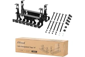 OSteed Desk Cable Tidy Black, Under Desk Cable Management Tray 2 Pack, Cable Management Under Desk No Drill, Desk Cable Organiser, Under Desk Cable Tray with Clamps, Desk Wire Box for Home & Office