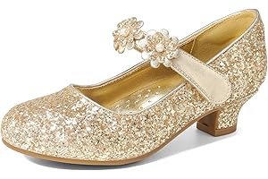 DREAM PAIRS Chaussures Princesse Fille à Paillettes avec Talon Bloc Confortable Escarpins Enfant Déguisement Cosplay Chaussure Mariage Anniversaire Cérémonie Fête