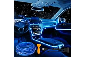 LIGHEID EL Wire Car LED Interior Strip Light USB Neon with 6mm Sewing Edge - 197 inches Glowing Electroluminescent (EL) Wire, Ambient Lighting Kit Car Decorations (5M/16.5FT, Blue)