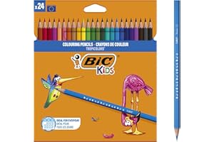 BIC Kids Tropicolors Crayons de Couleur(Parfait pour l'Ecole) - Couleurs Assorties, Etui Carton de 24